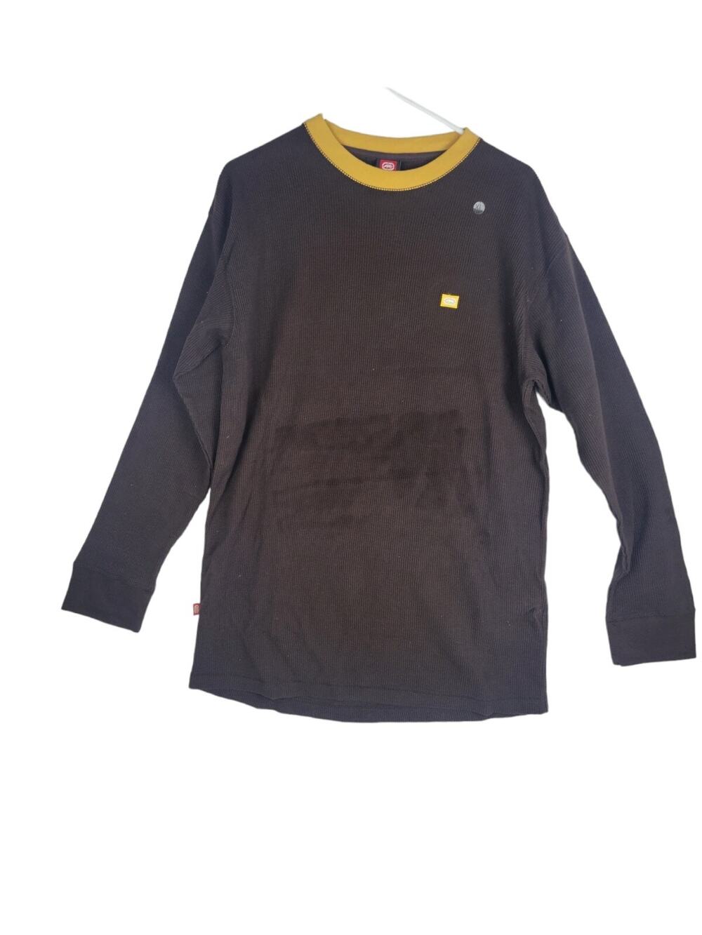 Ecko Unltd Men's Thermal Shirt Long Sleeve XL Waffle Knit NWT Brown W/ Defect
